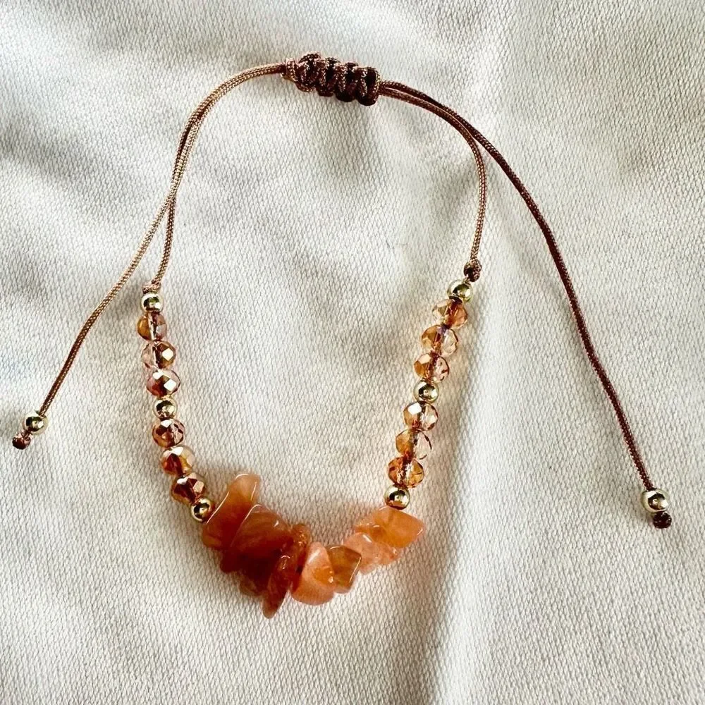 Burnt Orange color stone and sparkly bead friendship bracelet